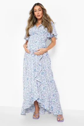 Maternity Floral Ruffle Hem Maxi Dress