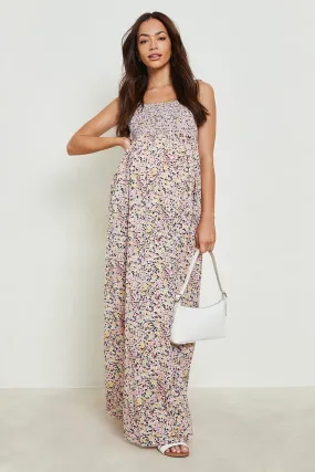 Maternity Floral Shirred Maxi Dress