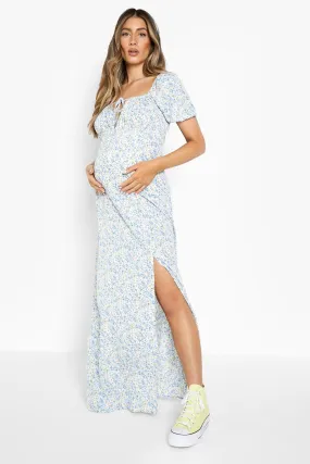 Maternity Floral Tie Front Maxi Dress