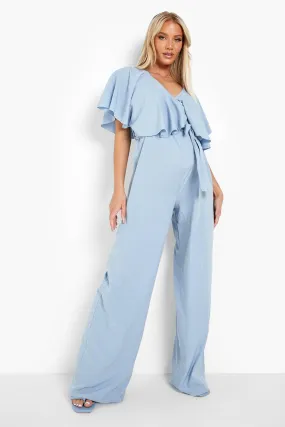 Maternity Frill Overlay Wide Leg Jumpsuits