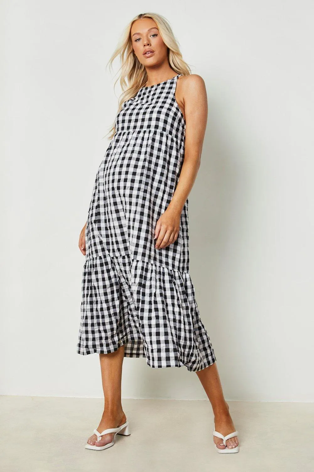 Maternity Gingham Smock Maxi Dress