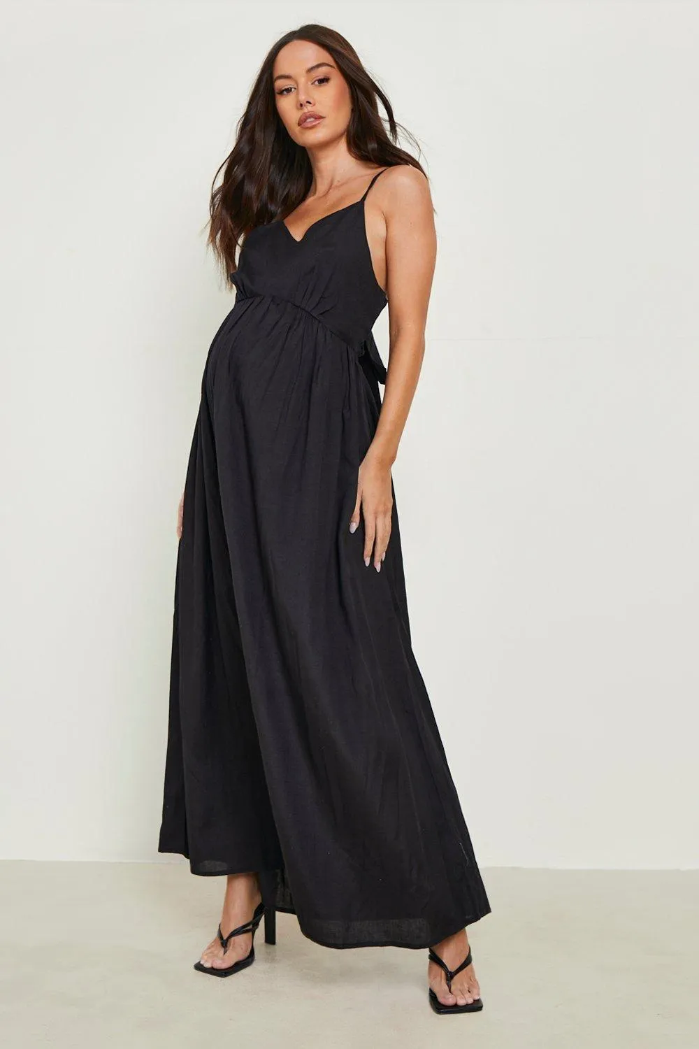 Maternity Linen Bow Back Maxi Dress