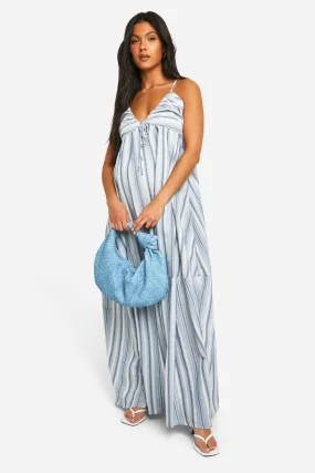 Maternity Linen Look Striped Strappy Maxi Dress