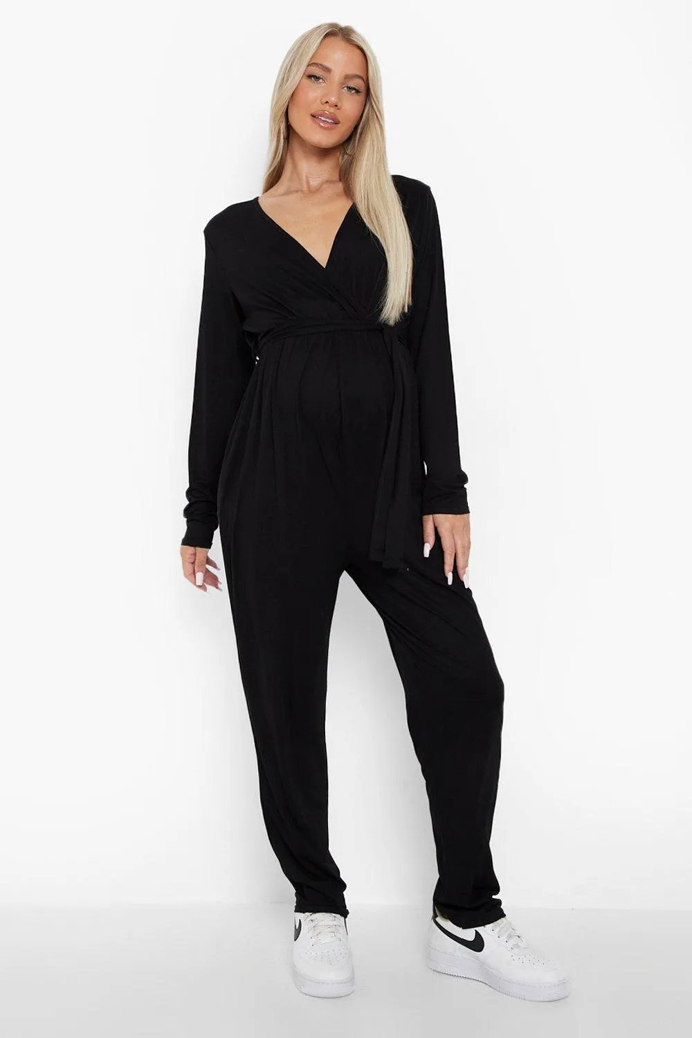 Maternity Long Sleeve Wrap Front Jumpsuit