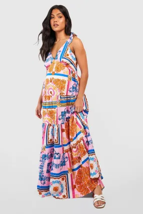 Maternity Paisley Strappy Tiered Maxi Dress