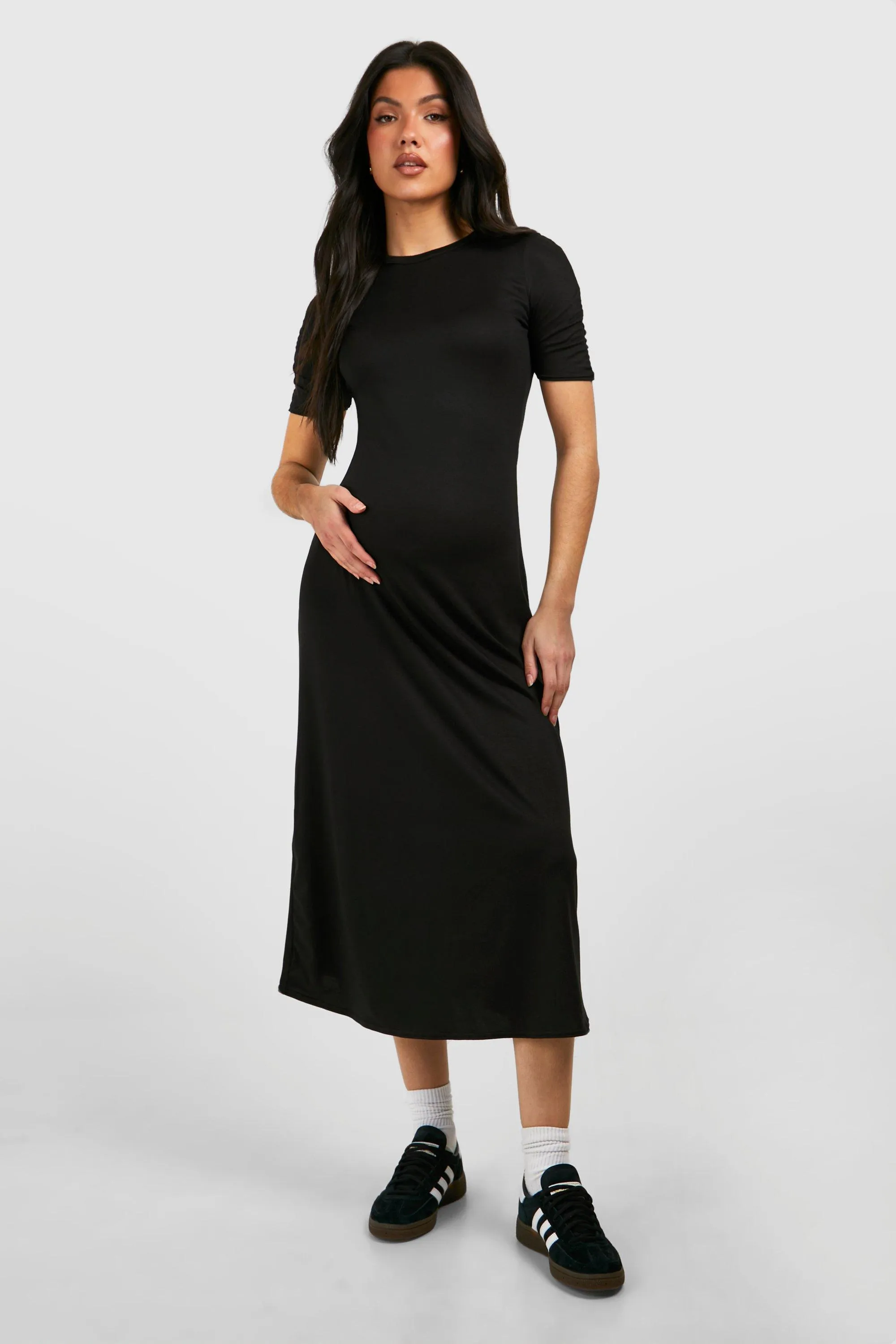 Maternity Ruched Sleeve Supersoft Column Midi Dress