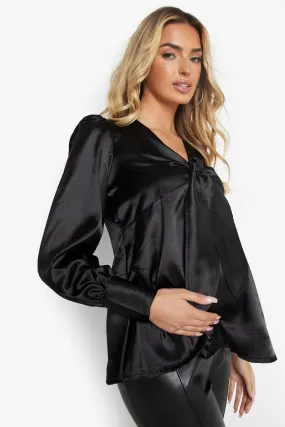 Maternity Satin Tie Front Smock Top