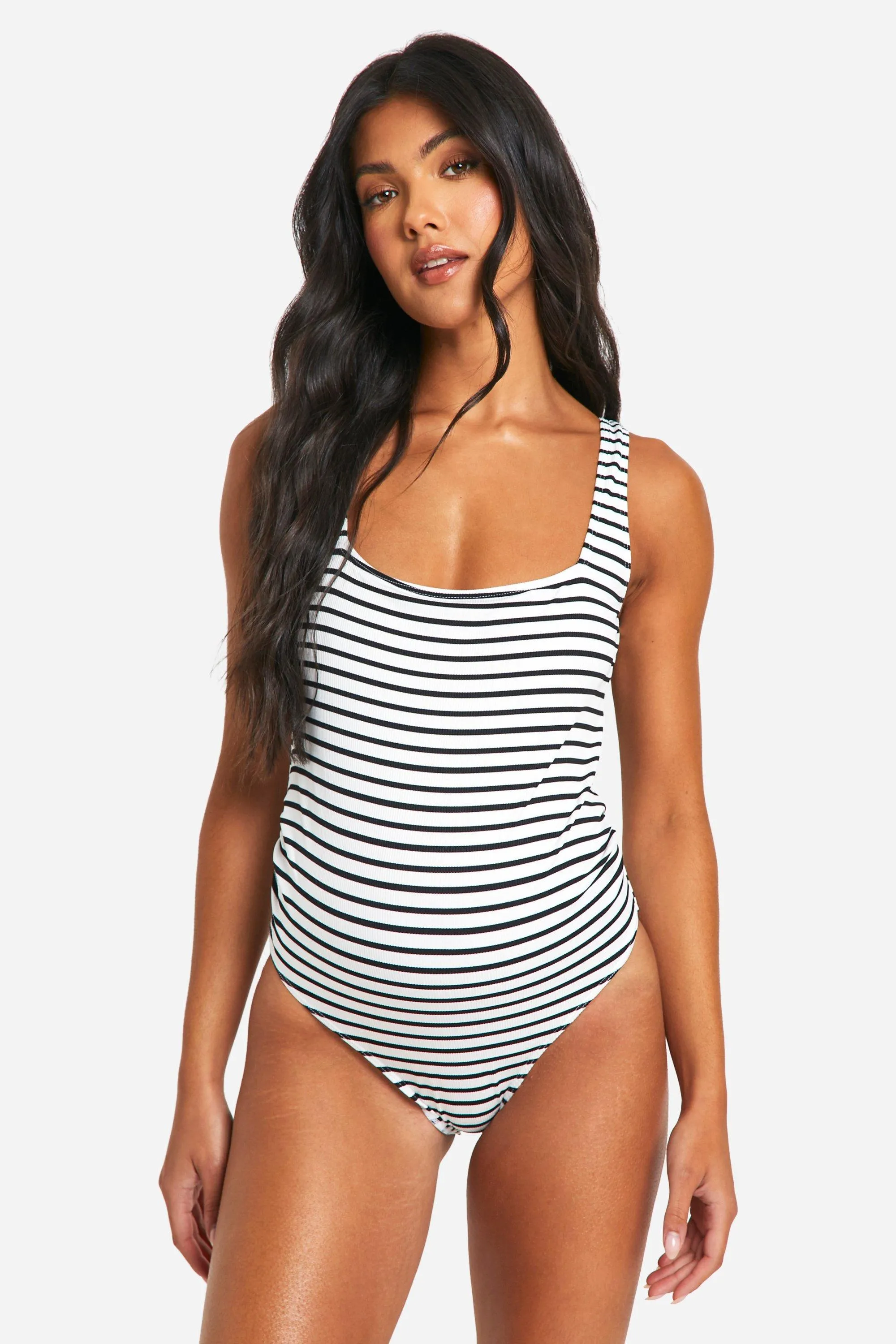 Maternity Stripe Crinkle Square Neck Swimsuit