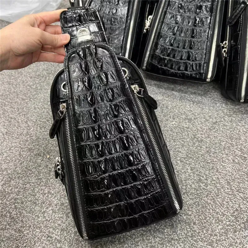 Men's Genuine Leather Alligator Pattern Cross Shoulder Small Chest Bag