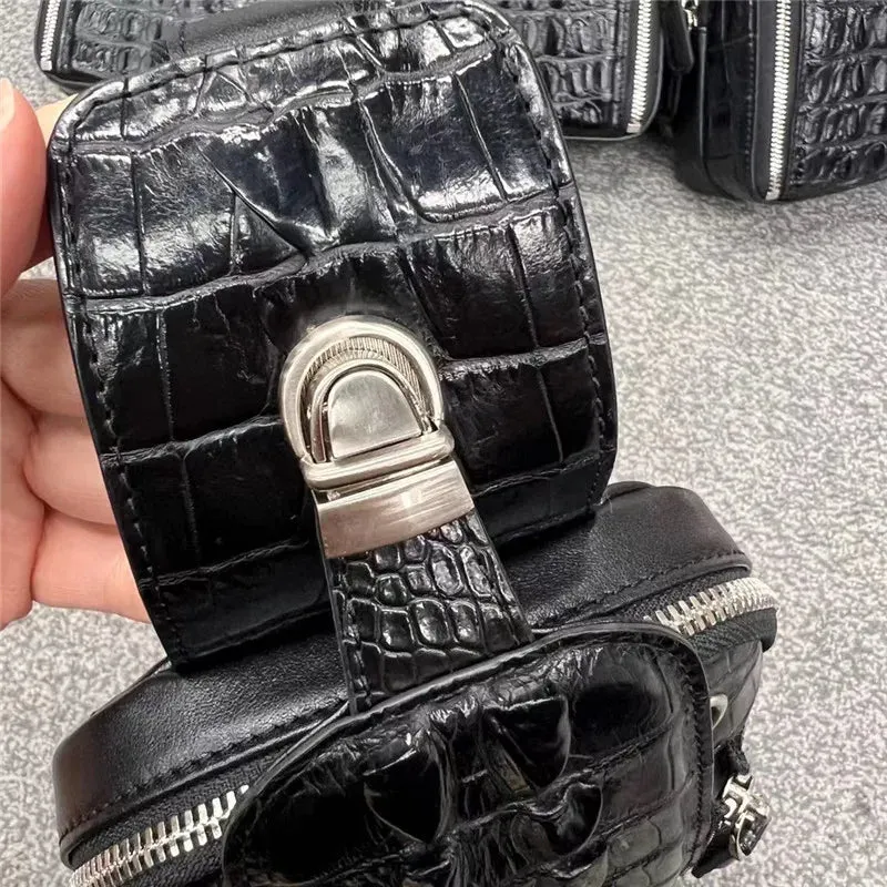 Men's Genuine Leather Alligator Pattern Cross Shoulder Small Chest Bag