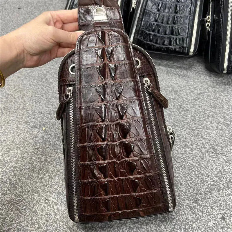 Men's Genuine Leather Alligator Pattern Cross Shoulder Small Chest Bag