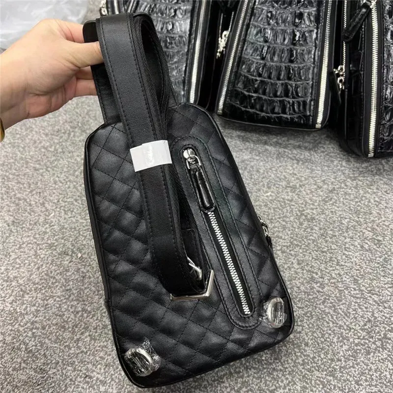 Men's Genuine Leather Alligator Pattern Cross Shoulder Small Chest Bag