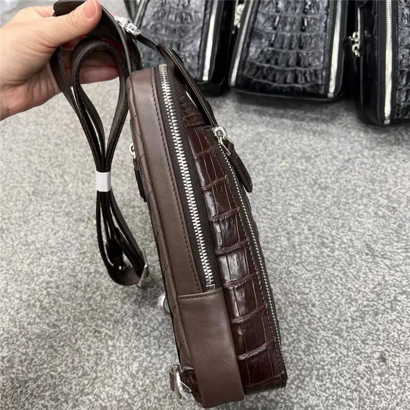 Men's Genuine Leather Alligator Pattern Cross Shoulder Small Chest Bag