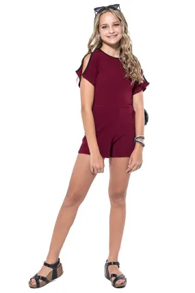 Miss Behave Girls Burgundy Romper