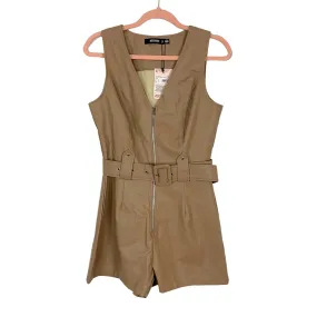 Missguided Tan Faux Leather Belted Romper NWT- Size 4 (sold out online)