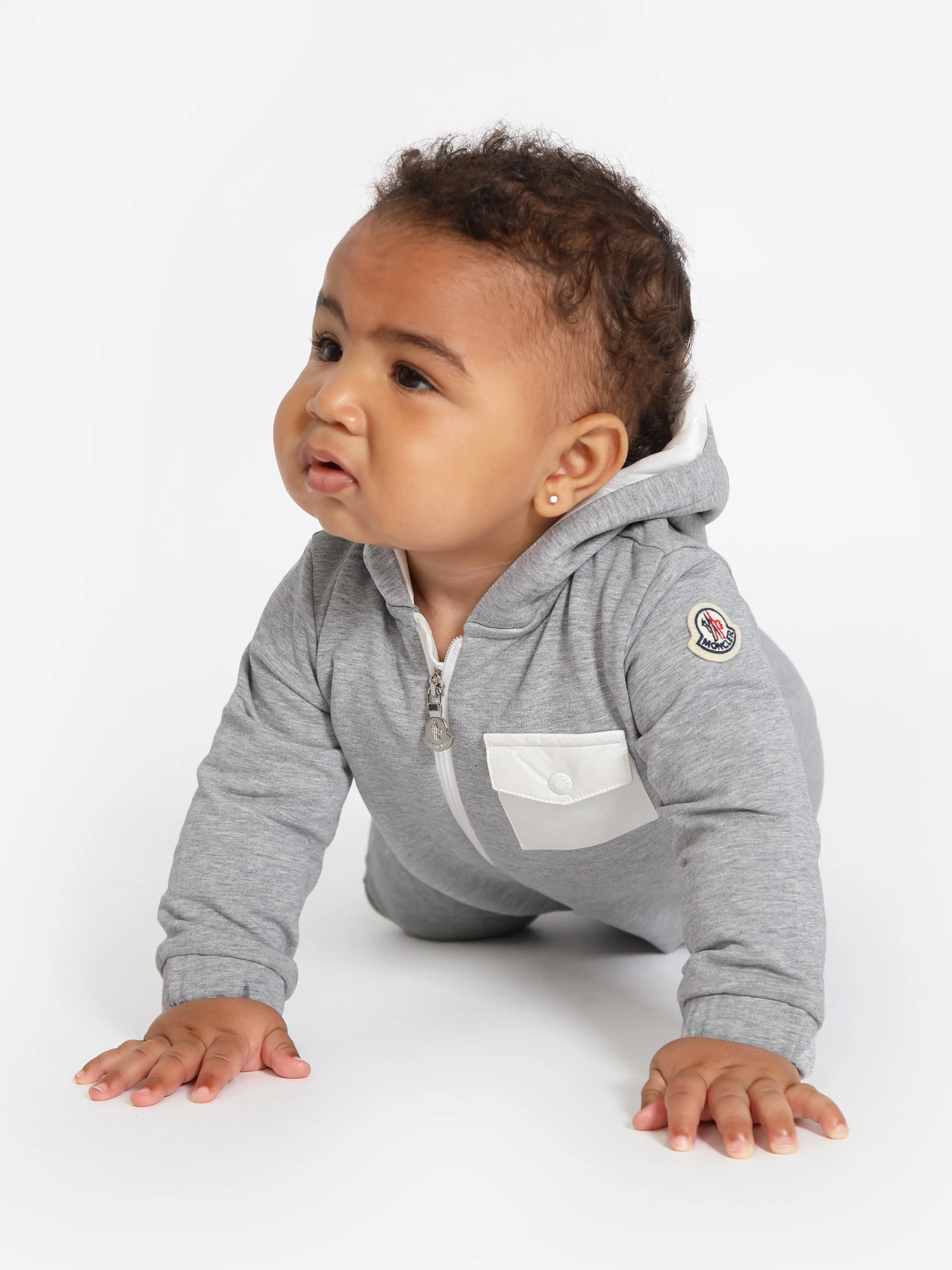 Moncler Enfant Baby Hooded Romper in Grey