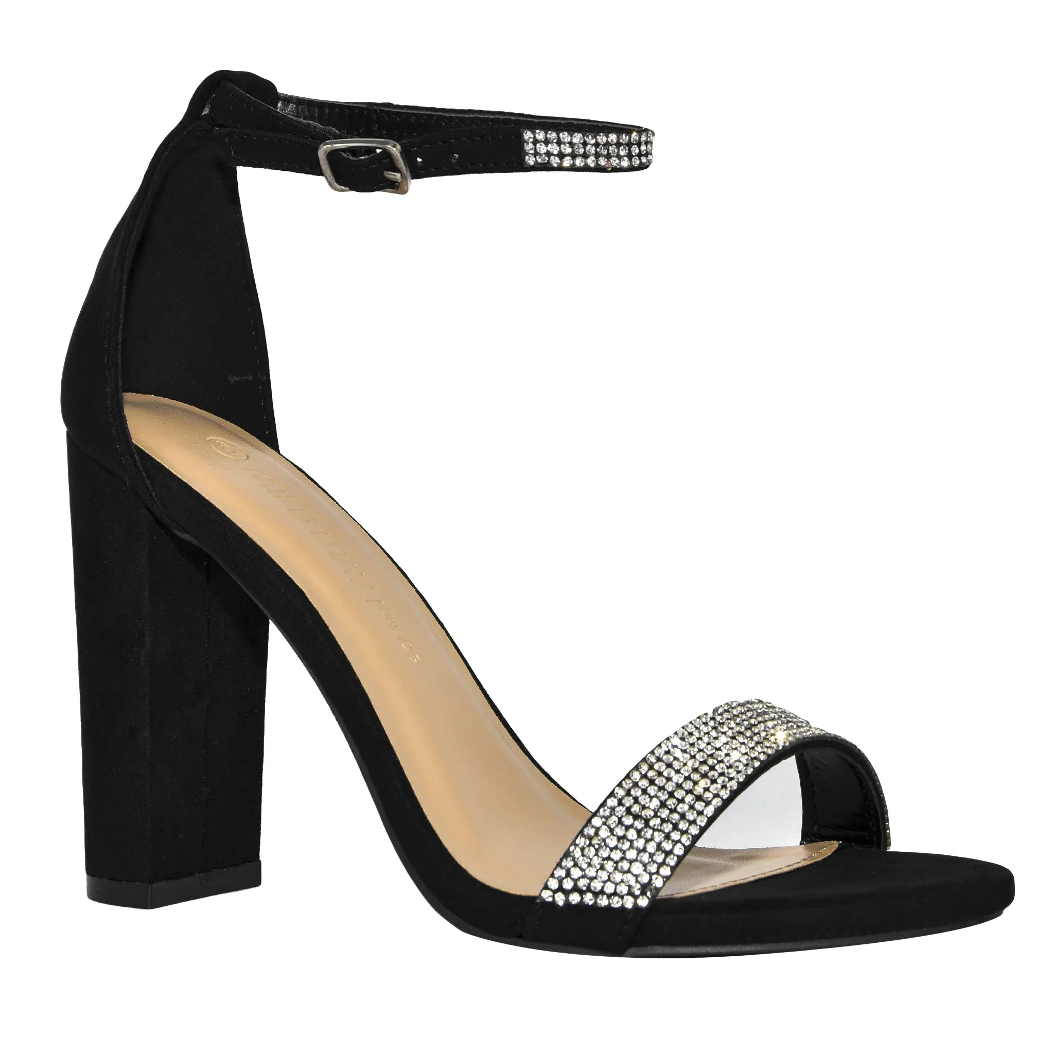 MORRIS-99 Rhinestone Ankle Strap Block Heel Sandals