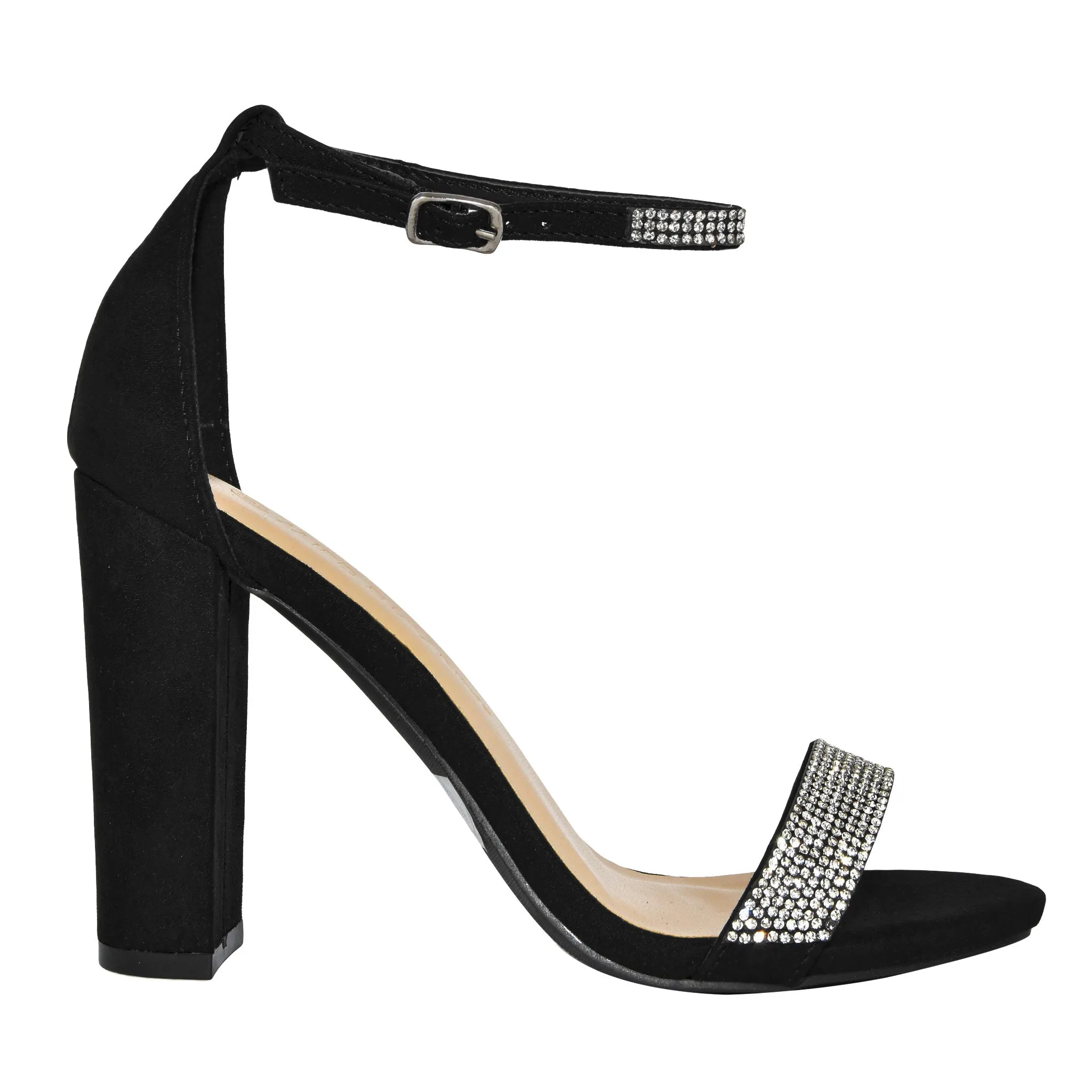 MORRIS-99 Rhinestone Ankle Strap Block Heel Sandals