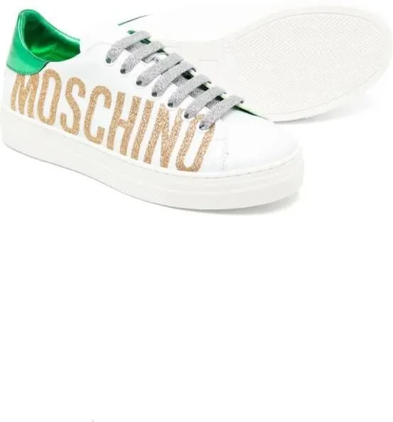 Moschino Kids logo-embellished glitter-detail sneakers White