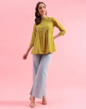 Musterd Yellow Self Woven Tunic Top