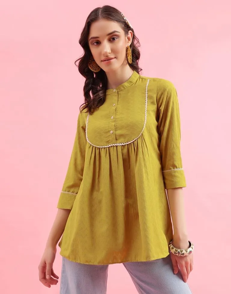 Musterd Yellow Self Woven Tunic Top