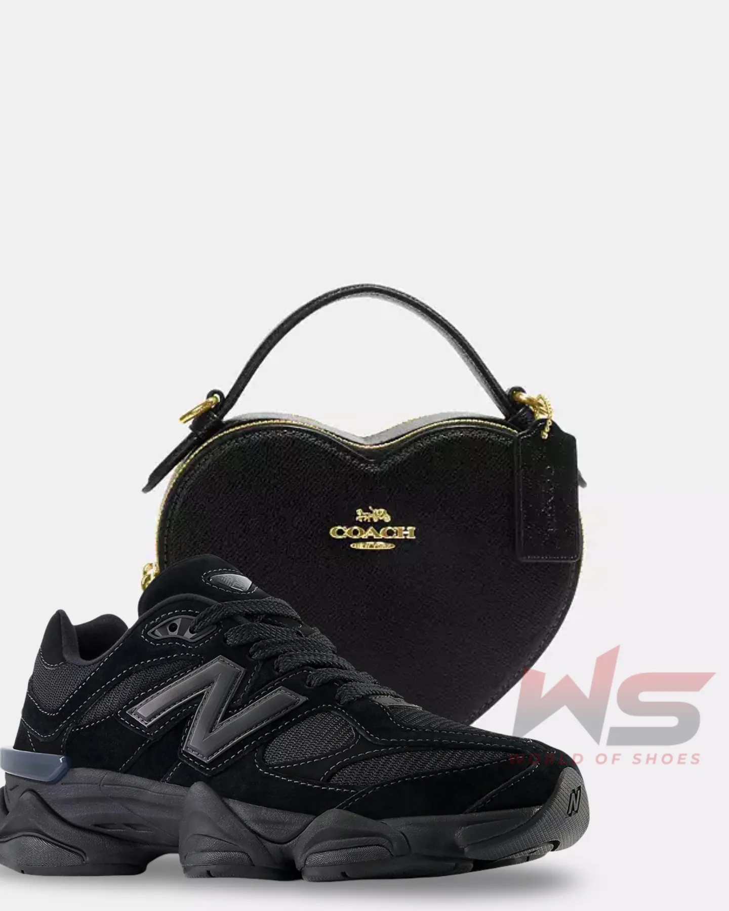 New balance 9060 triple black coach heart combo