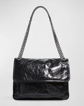 Niki Medium Flap YSL Shoulder Bag in Crinkled Leather