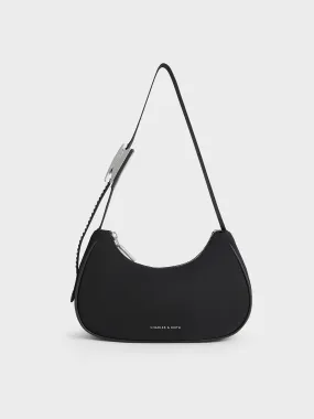 Nylon Curved Metallic-Accent Shoulder Bag - Noir