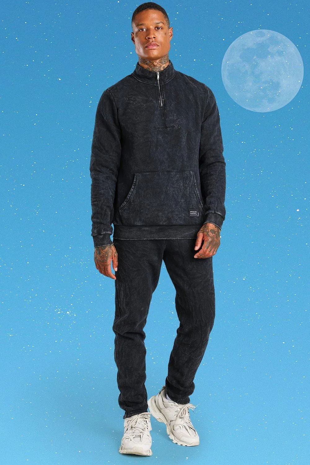 Official MAN Acid Wash Side Popper Tracksuit | boohooMAN UK