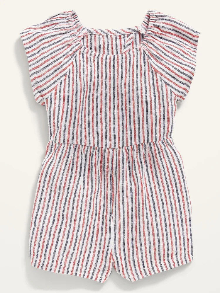 Old Navy Flutter-Sleeve Striped Linen-Blend Romper for Baby