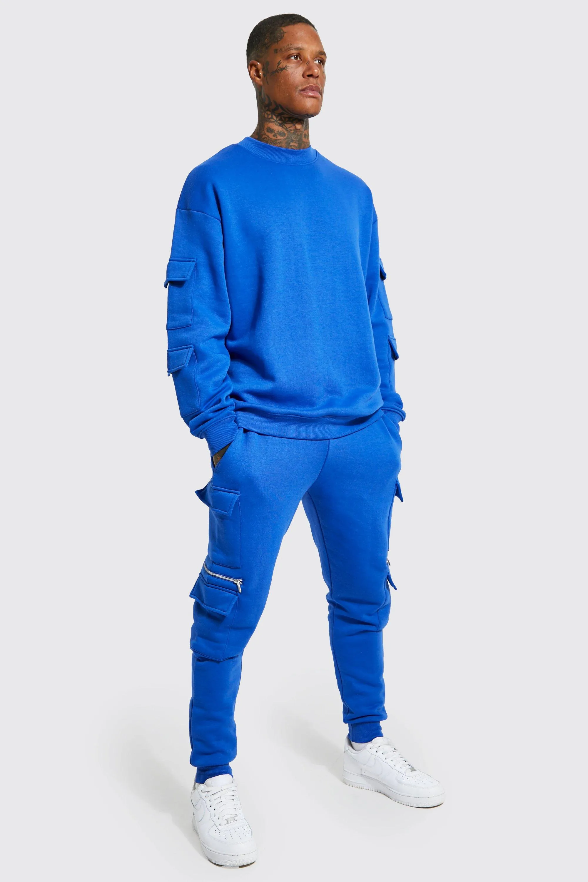 Oversized Cargo Sweatshirt Tracksuit | boohooMAN UK