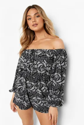 Paisley Off The Shoulder Utility Romper