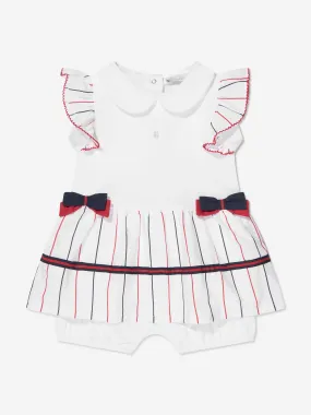 Patachou Baby Girls Striped Bow Romper in White