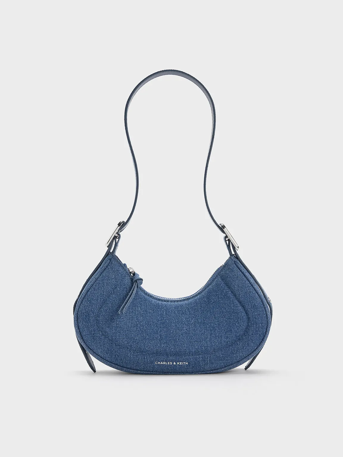 Petra Denim Curved Shoulder Bag - Denim Blue