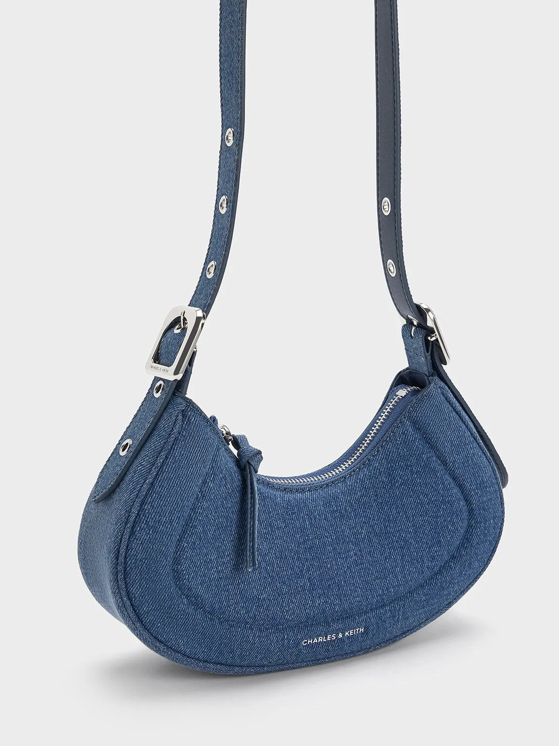 Petra Denim Curved Shoulder Bag - Denim Blue