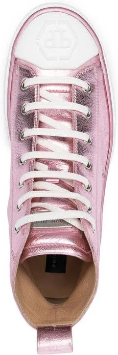 Philipp Plein Megastar laminated high-top sneakers Pink