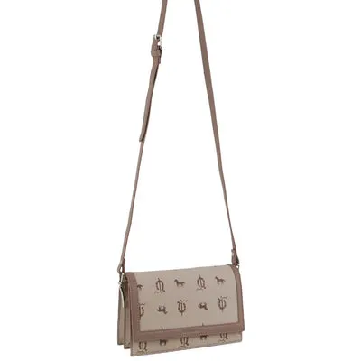 Pierre Cardin Canvas Print / Leather Trim cross Body Bag (Beige)