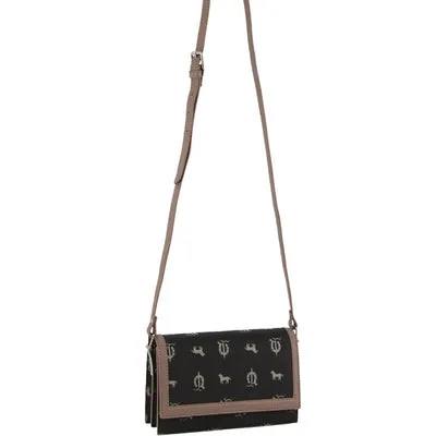 Pierre Cardin Canvas Print / Leather Trim cross Body Bag (Black)