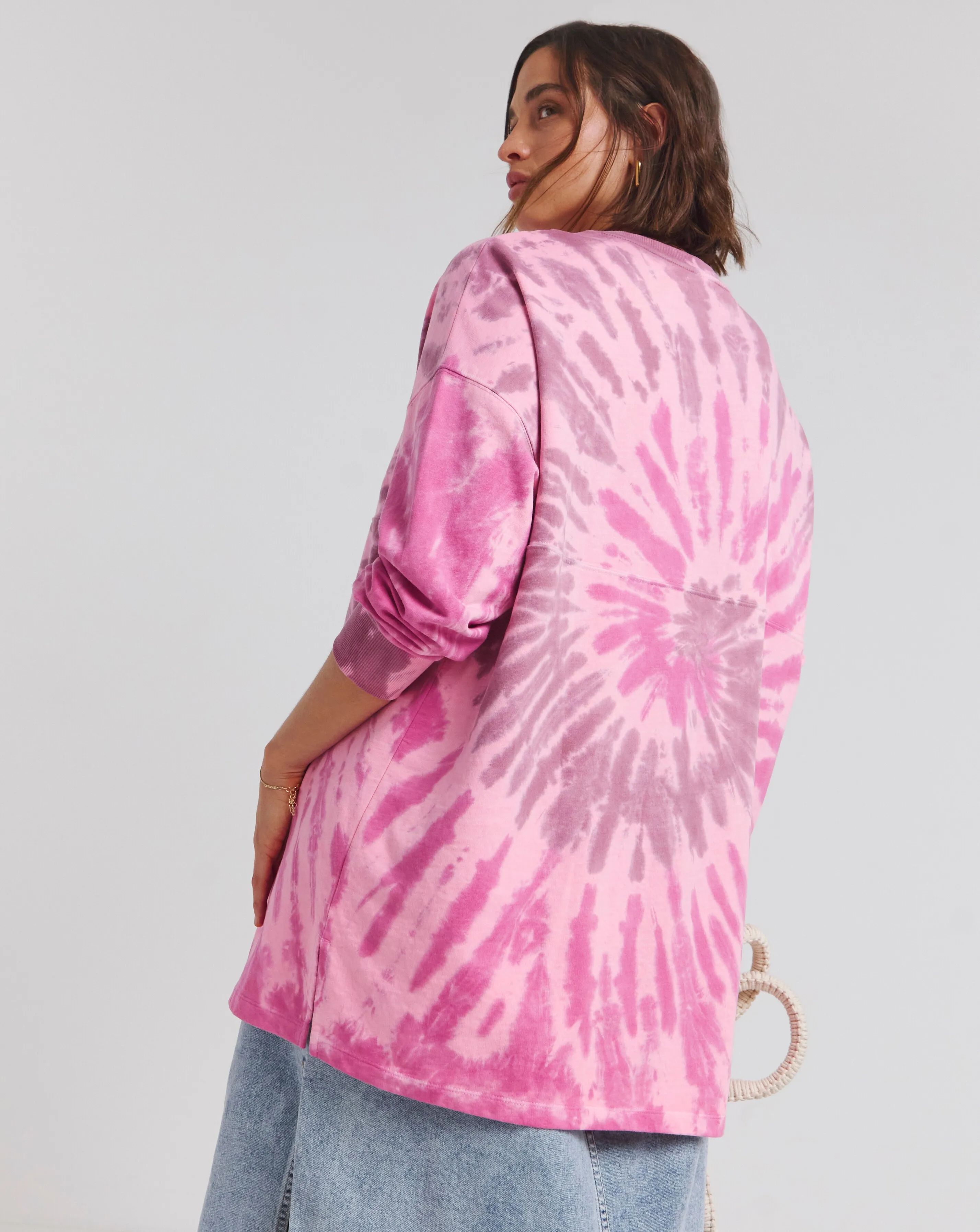 Pink Tie Dye Tunic Sweatshirt | Simply Be