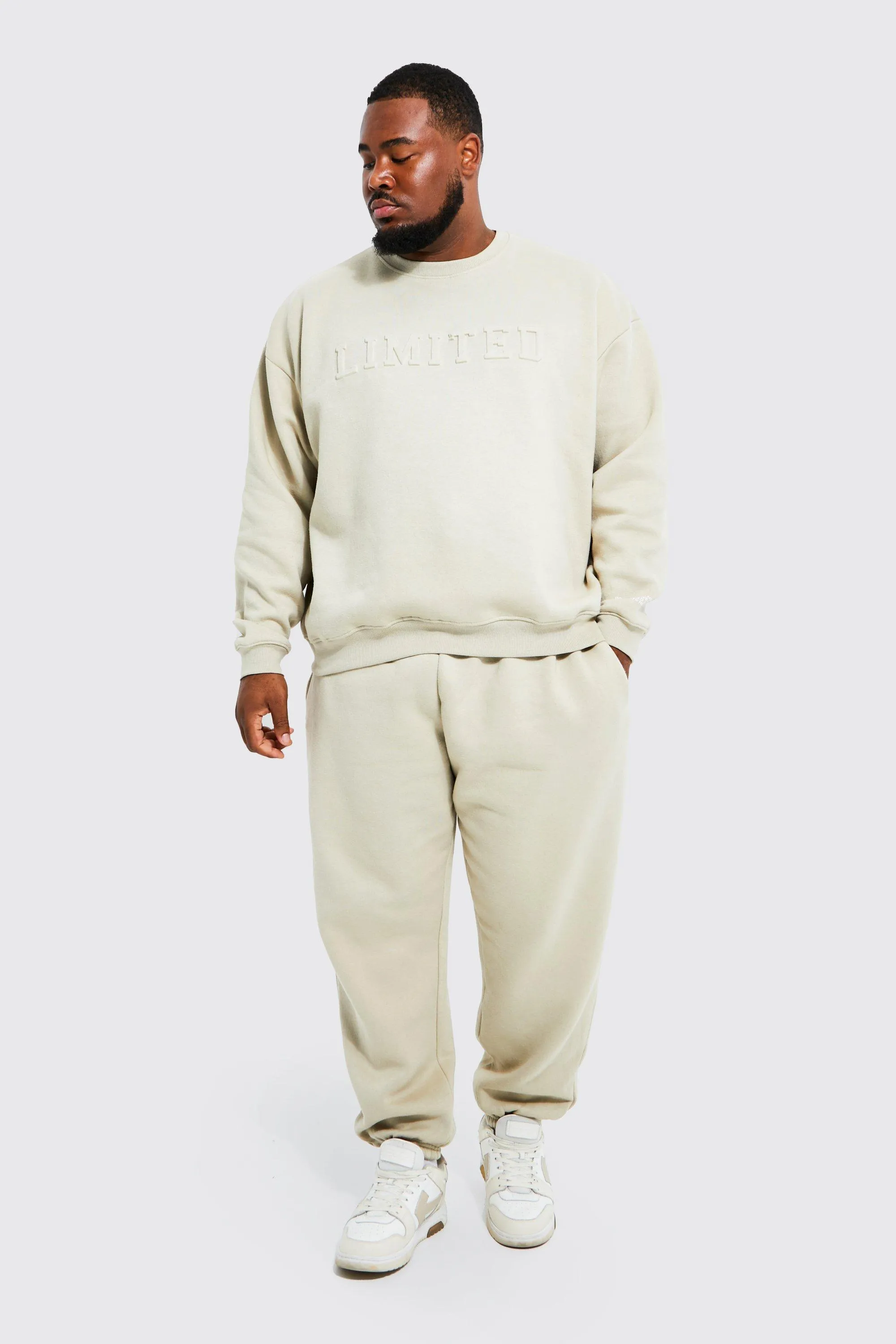 Plus Embossed Drop Shoulder Sweat Tracksuit