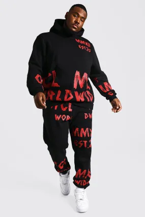 Plus Man All Over Graffiti Tracksuit | boohooMAN UK