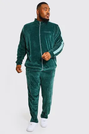 Plus Official Zip Through Velour Tracksuit | boohooMAN UK