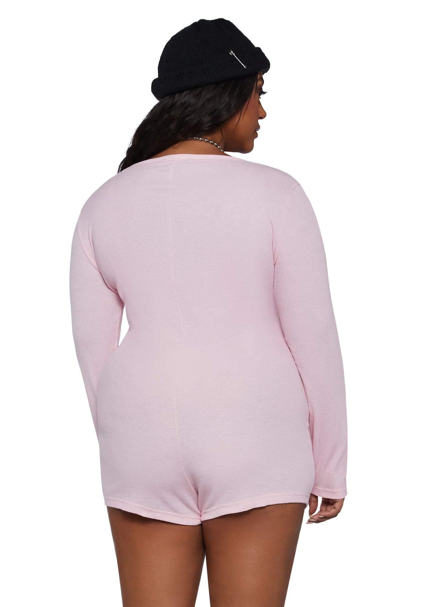 Plus Rib By Rib Long Sleeve Romper - Pink-