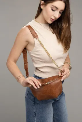 PU Leather Sling Bag with Chain