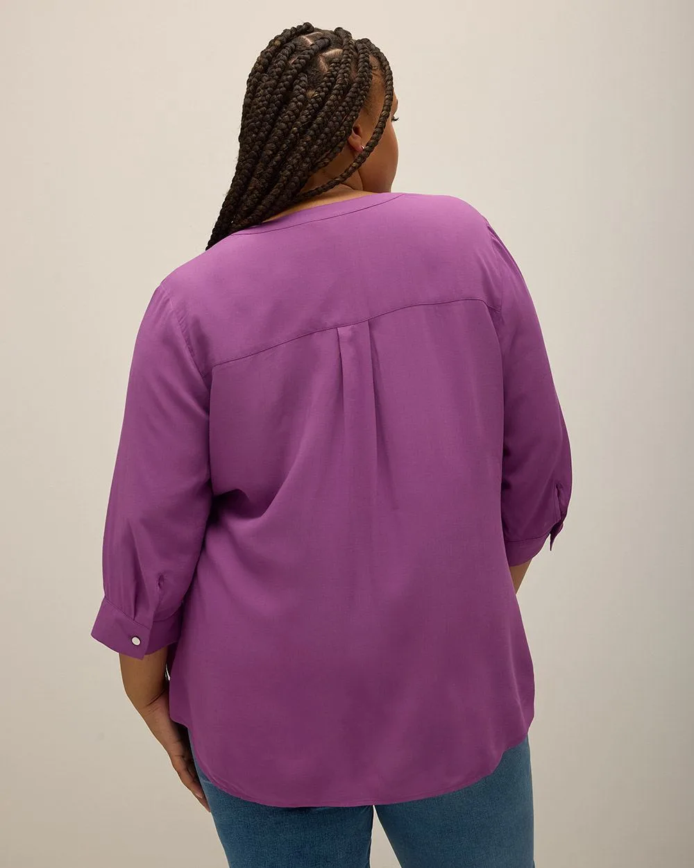 Purple Tunic Blouse with Zippered Split Neckline