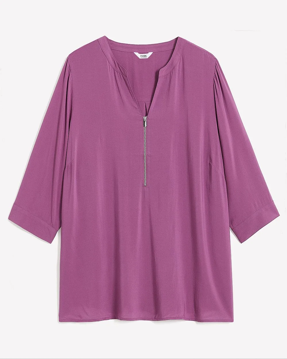 Purple Tunic Blouse with Zippered Split Neckline