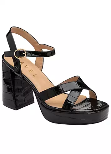 Ravel Farran Black Croc Crossover Platform Sandals | Kaleidoscope