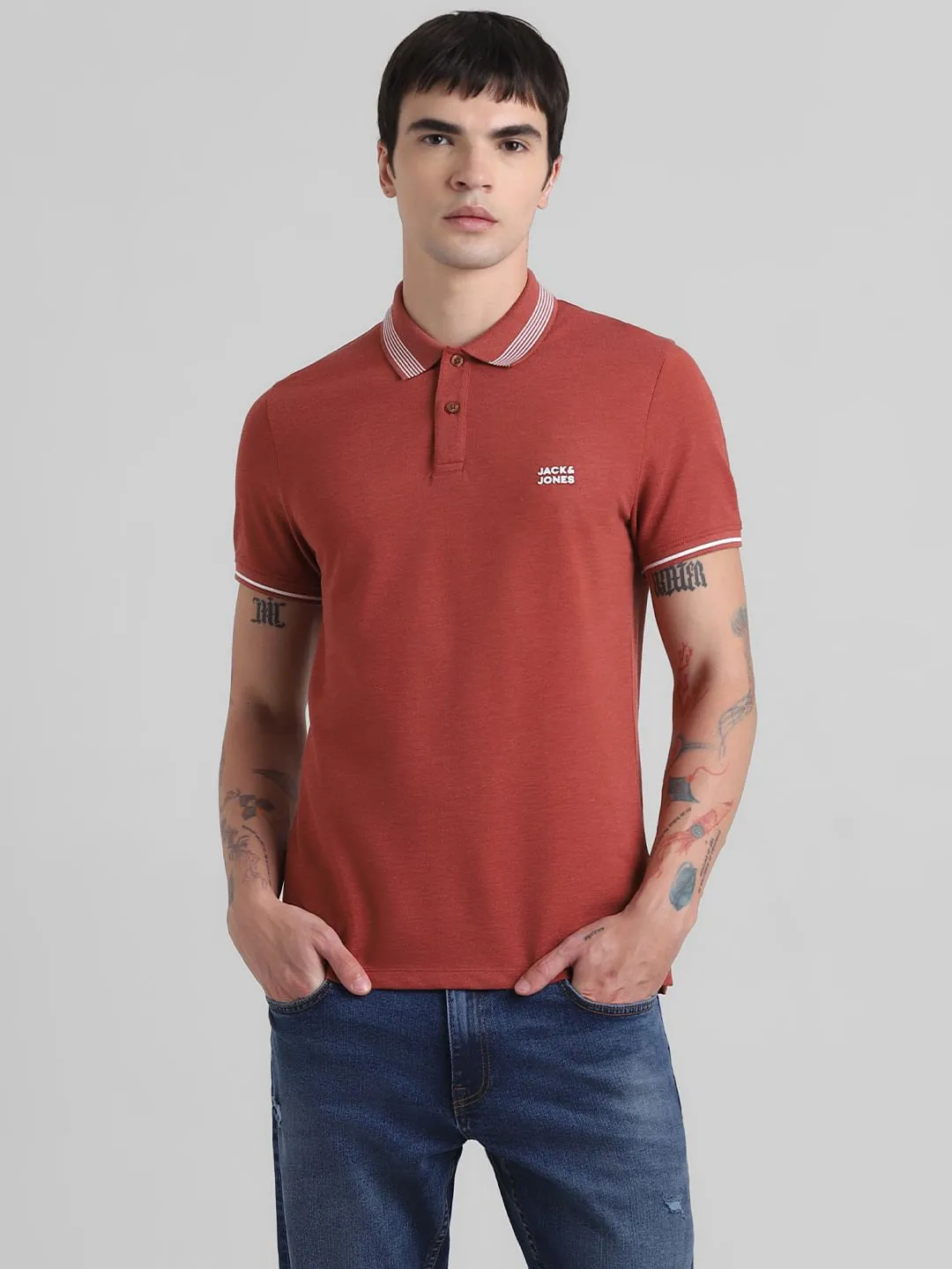 Red Contrast Tipping Polo T-shirt