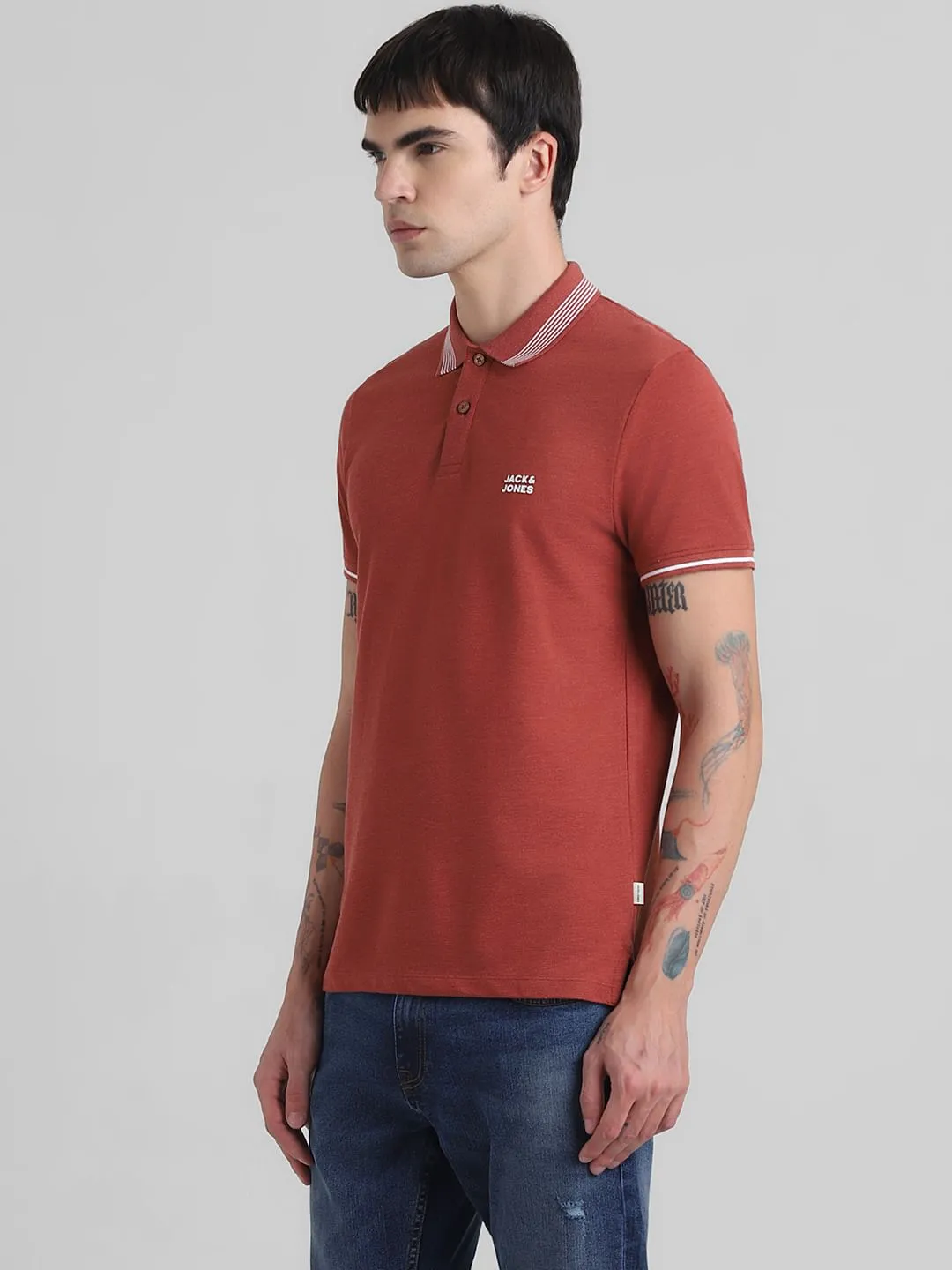 Red Contrast Tipping Polo T-shirt