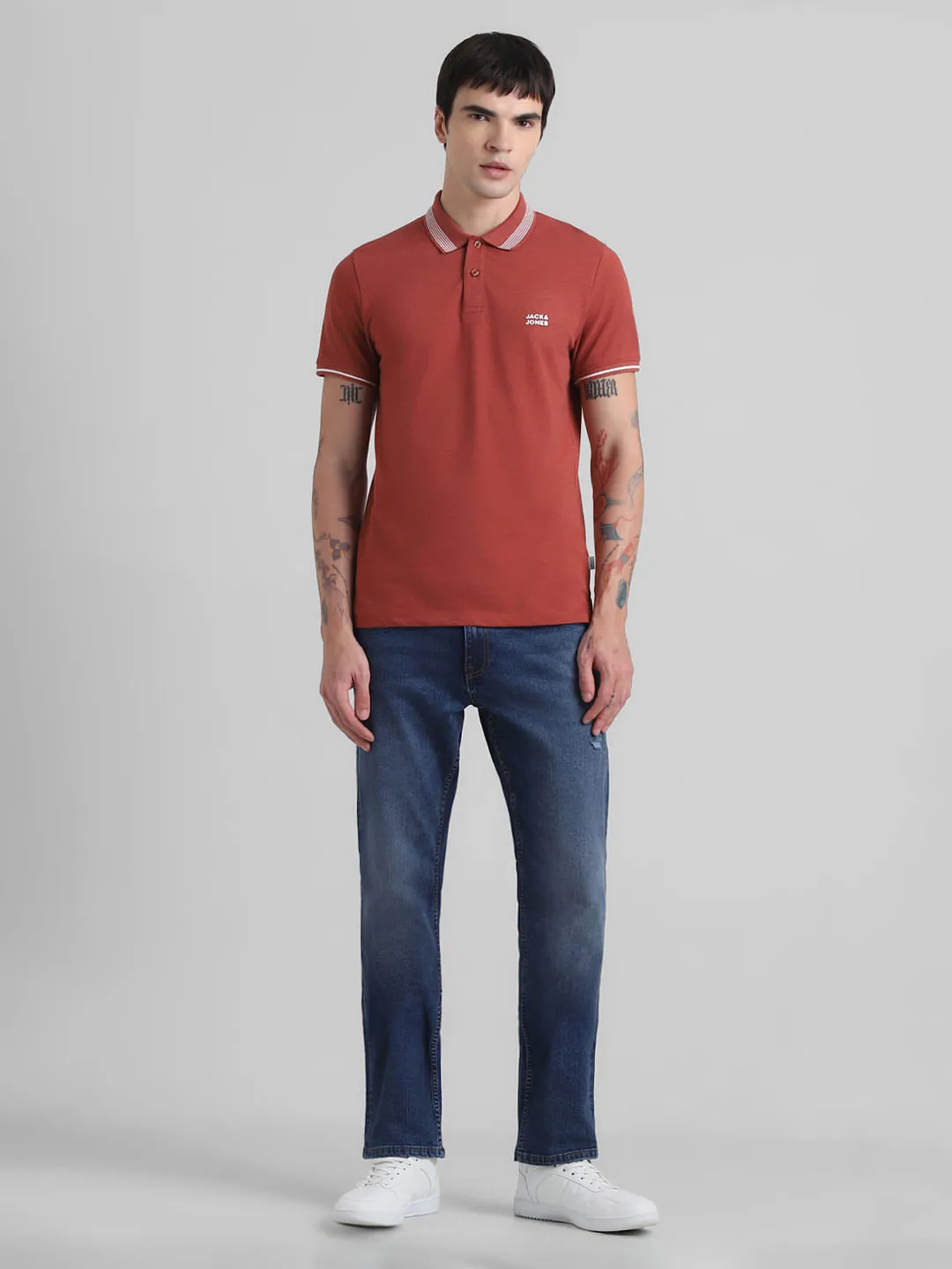 Red Contrast Tipping Polo T-shirt